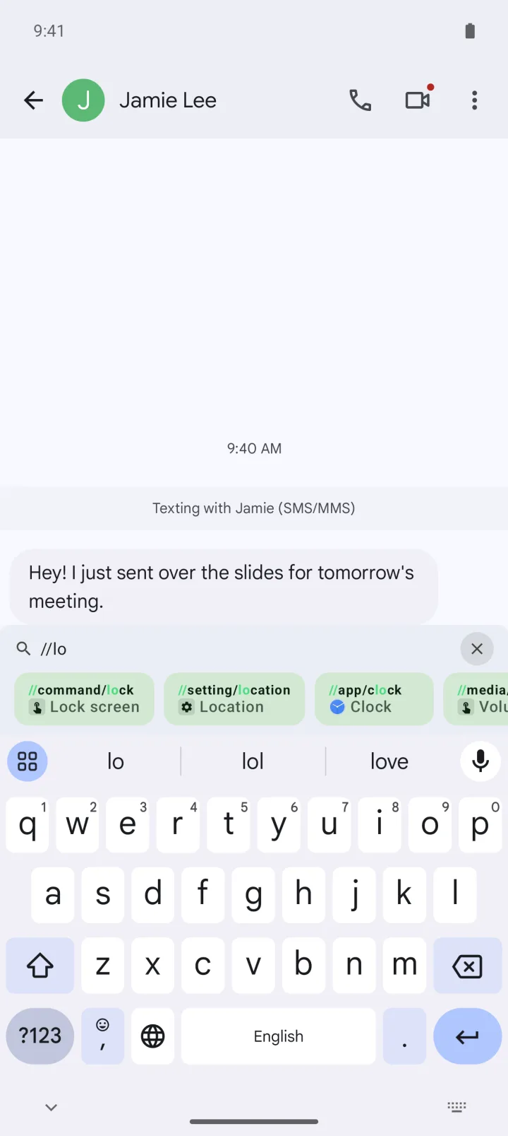 A messaging app where typing // brings up command, setting and app suggestions.